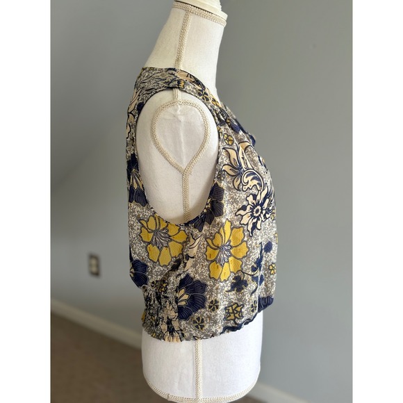Rachel Roy‎ Floral Blouse Sleeveless Smocked Waist V-Neck Top Size L - Picture 3 of 5